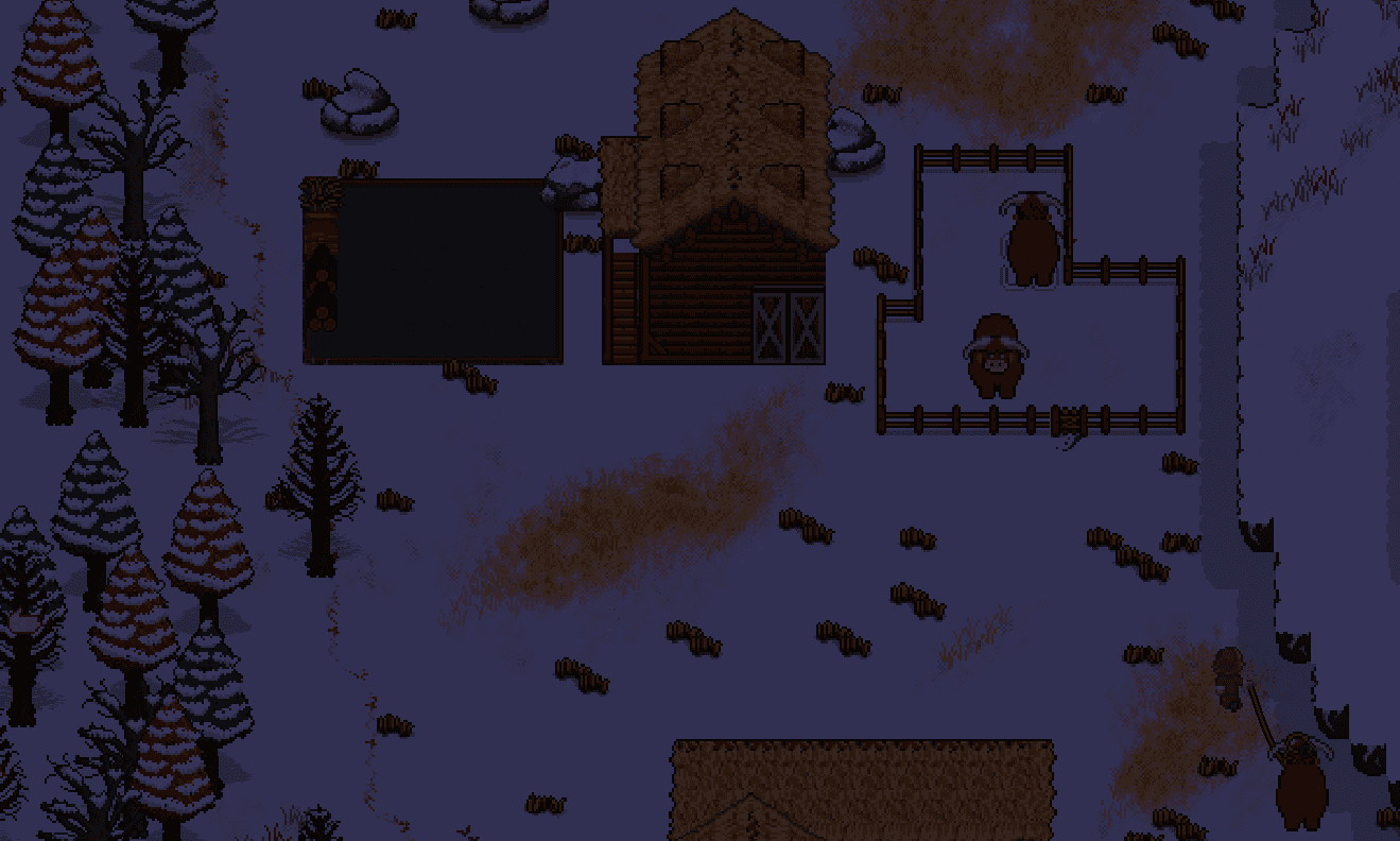 Screenshot of a night time scene in winter.